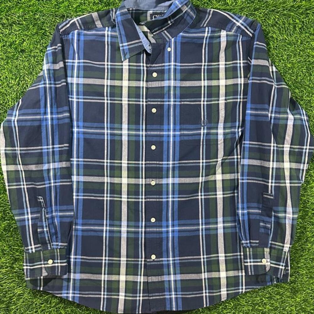 2000s Chaps brand Plaid Button-Down Work Shirt - XXL; 27x30 (Width/Length)